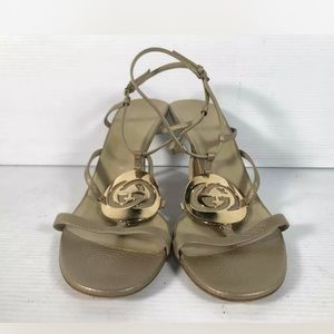 Gucci open toe t-strap sling-back stiletto  sandals.